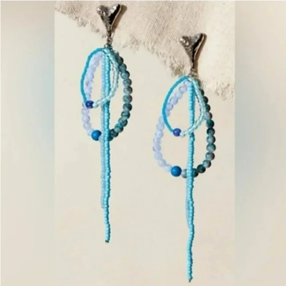 Free People Reese Blue Aqua Silver‎ Dangle Earrings - NEW